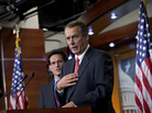 House Speaker John Boehner, R-Ohio, joined by House Majority Leader Eric Cantor, R-Va., speaks to reporters about the "fiscal cliff" negotiations at the Capitol on Friday. House Speaker John Boehner, R-Ohio, joined by House Majority Leader Eric Cantor, R-Va., speaks to reporters about the "fiscal cliff" negotiations at the Capitol on Friday.