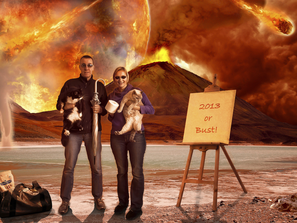 Photographer David Blackwell and his wife prepared for the apocalypse. Cats and cat food? Check. Toilet paper? Check. Exploding volcanoes and hurtling asteroids? Not so much.