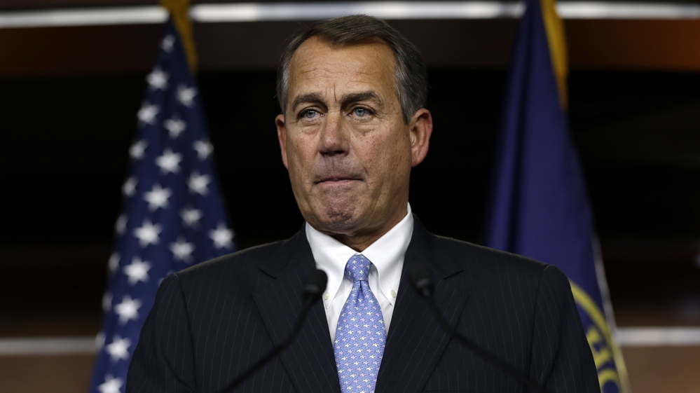 House Speaker John Boehner pauses during a news conference Thursday. House GOP leaders abruptly canceled a vote on his measure after they failed to round up enough votes for it to pass.