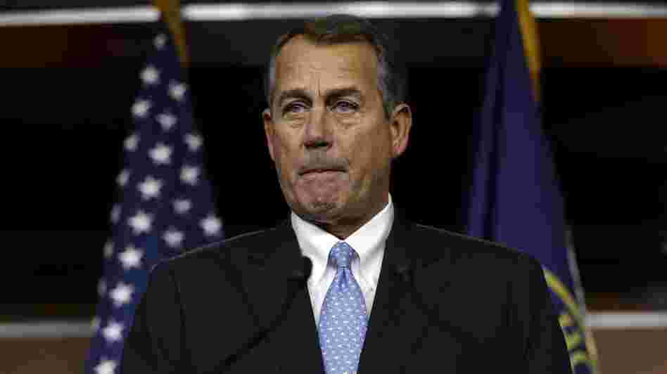 House Speaker John Boehner pauses during a news conference Thursday. House GOP leaders abruptly canceled a vote on his measure after they failed to round up enough votes for it to pass.