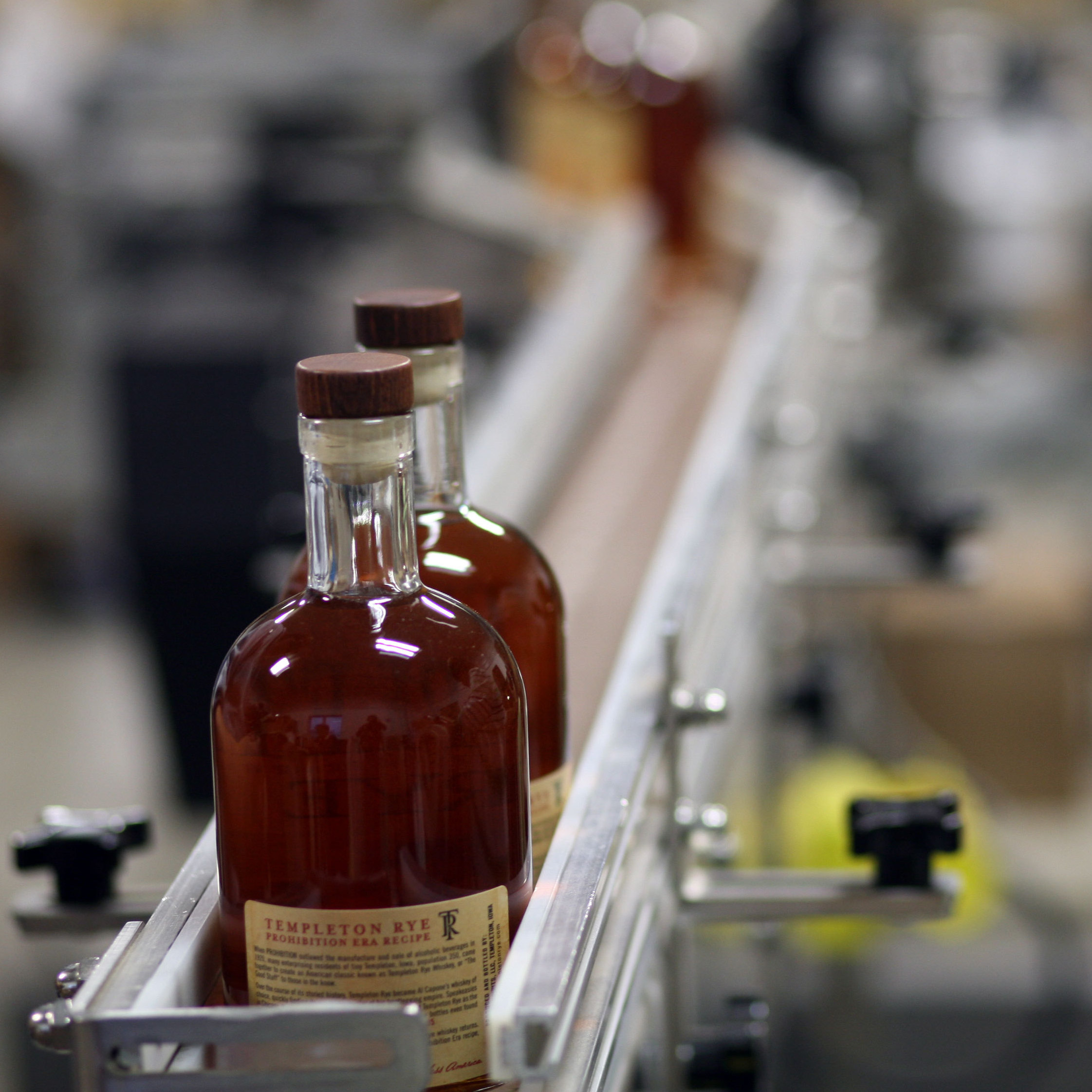 Corked and labeled, these Templeton bottles are ready for packing in a case of twelve.