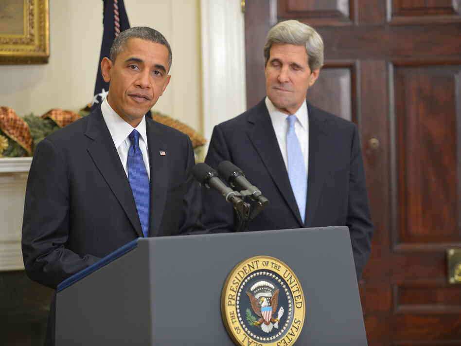 President Obama and Sen. John Kerry, D-Mass., at the White House this afternoon.