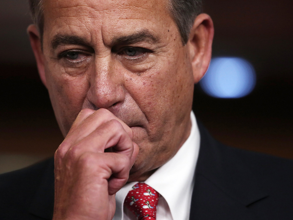 House Speaker John Boehner holds a press conference at the Capitol on Friday. The night before, he did not have enough backing from his own party to pass his fiscal cliff legislation. House Speaker John Boehner holds a press conference at the Capitol on Friday. The night before, he did not have enough backing from his own party to pass his fiscal cliff legislation.