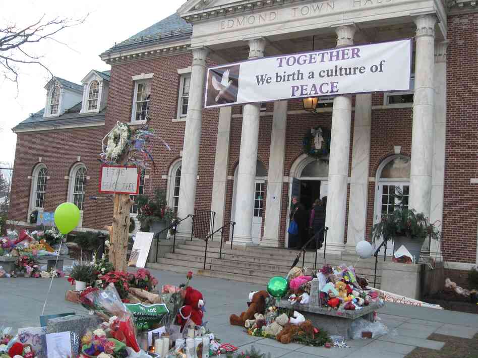 In Newtown, Conn., makeshift memorials have been set up outside the town hall, which is holding thousands of toys and stuffed animals for residents as the holidays approach. In Newtown, Conn., makeshift memorials have been set up outside the town hall, which is holding thousands of toys and stuffed animals for residents as the holidays approach.