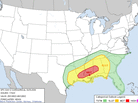 Looking ahead to Tuesday and Wednesday: the darker the shading, the greater the risk of severe weather. Looking ahead to Tuesday and Wednesday: the darker the shading, the greater the risk of severe weather.