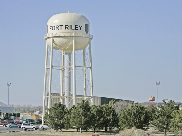 A water tower at Fort Riley, Kans.