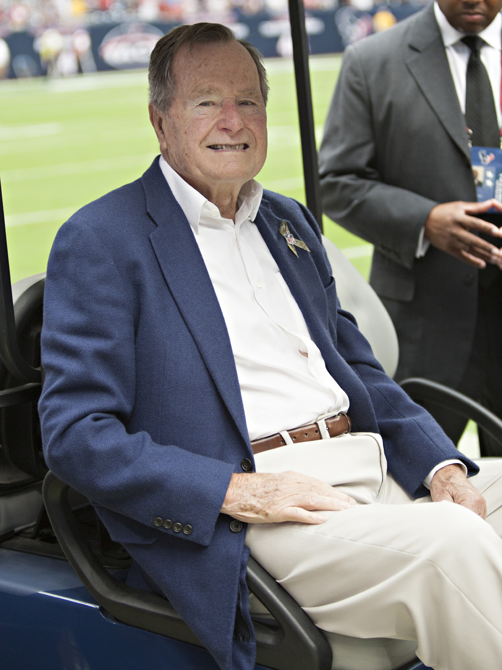 Former President George H.W. Bush appears at Salute To Service day before the Houston Texans play the Buffalo Bills Nov. 4 in Houston. Former President George H.W. Bush appears at Salute To Service day before the Houston Texans play the Buffalo Bills Nov. 4 in Houston.