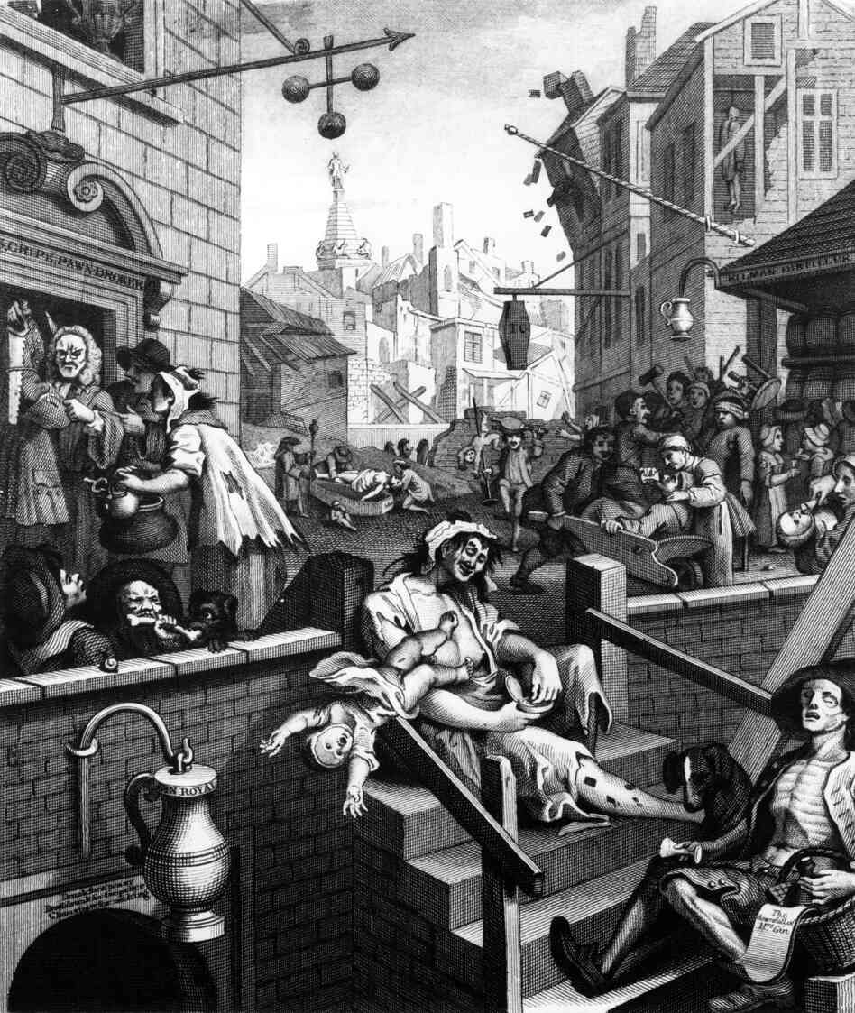 William Hogarth's Gin Lane (1751) was part of a campaign to reduce gin consumption in England.