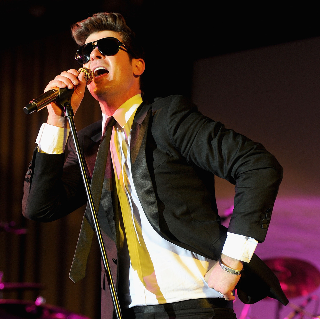 Robin Thicke performs in Feburary. His song, "Another Life" leaked on the Internet this summer, but didn't land on the charts.