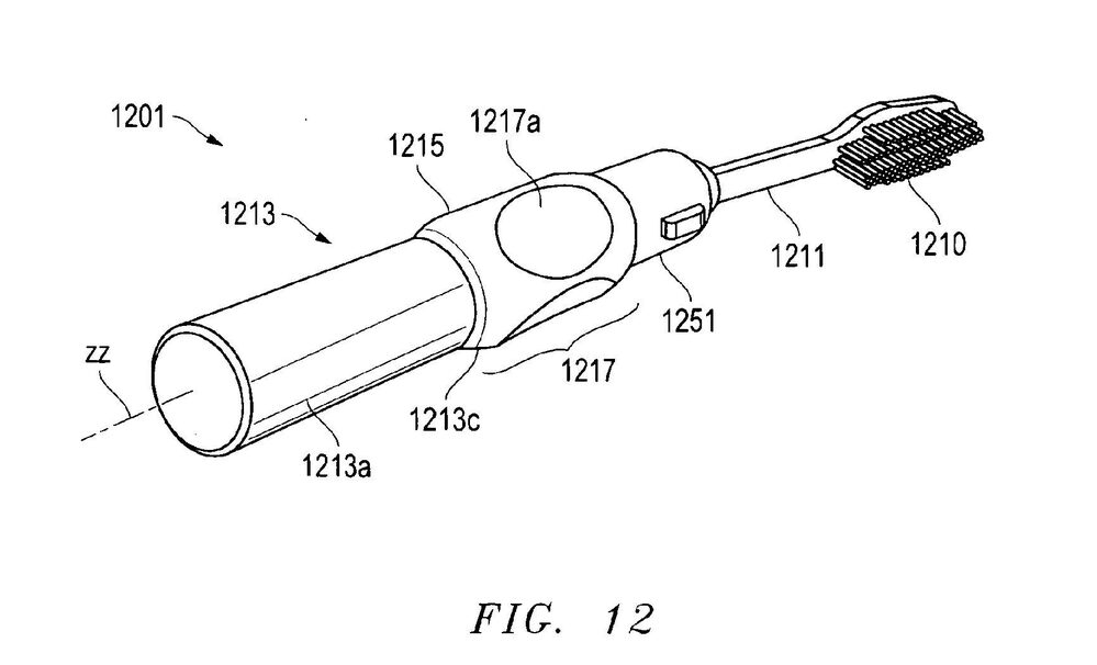 A drawing from Michael Davidson's 2012 patent for "Toothbrush And Method Of Using The Same." A drawing from Michael Davidson's 2012 patent for "Toothbrush And Method Of Using The Same."