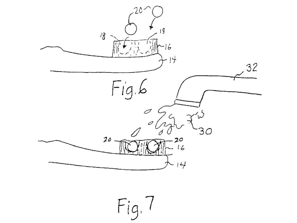 A drawing from Joshua Atkin's 2012 patent for "Dehydrated Dentifrice And Toothbrush." A drawing from Joshua Atkin's 2012 patent for "Dehydrated Dentifrice And Toothbrush."