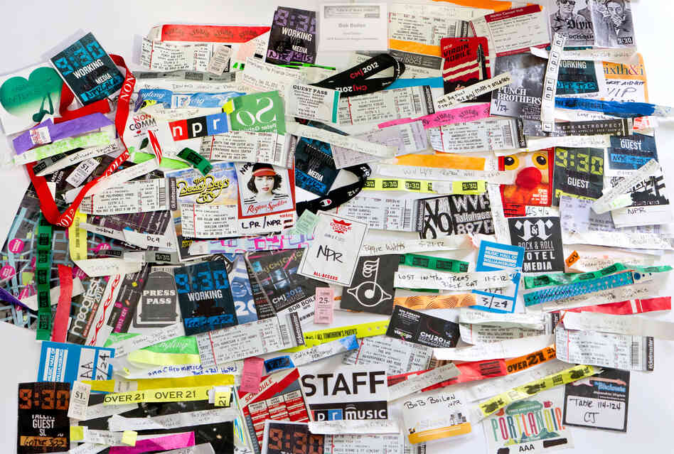 INTERACTIVE: BOB BOILEN'S WRISTBANDS 2012 - Wristbands, ticket stubs and badges from a few of the hundreds of shows Bob Boilen saw in 2012.