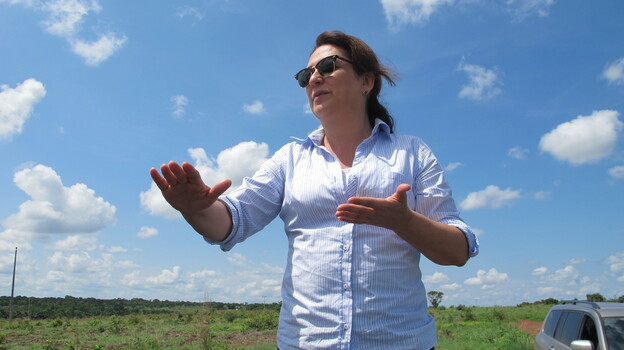 Katia Abreu, a senator and landholder who heads the powerful landowners bloc in Brazil's legislature, takes a look at the new plantations on her 12,000-acre farm.