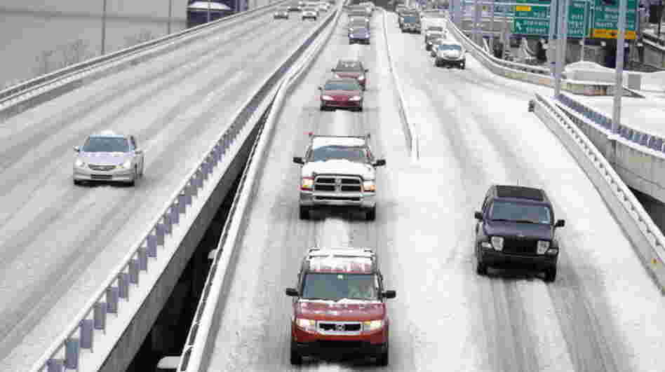 Snow-covered roads in Pittsburgh on Wednesday.