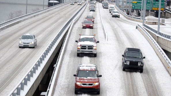 Snow-covered roads in Pittsburgh on Wednesday.
