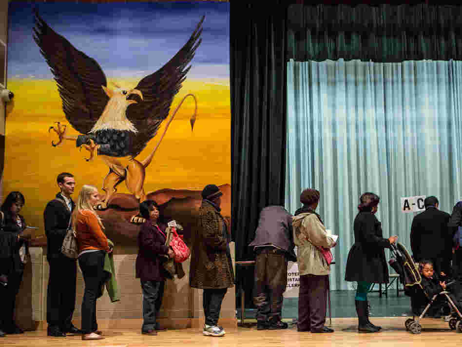 People wait in line to vote at the Columbia Heights Educational Campus on Nov. 6 in Washington, D.C. People wait in line to vote at the Columbia Heights Educational Campus on Nov. 6 in Washington, D.C.