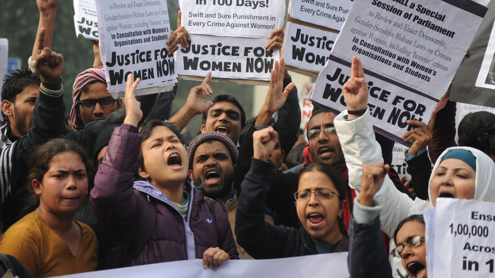 Demonstrators rally in New Delhi on Thursday as part of ongoing protests following the rape of a student in the Indian capital on Dec. 16