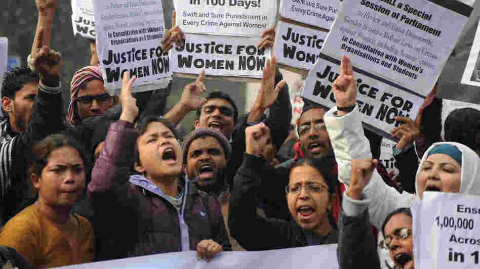 Demonstrators rally in New Delhi on Thursday as part of ongoing protests following the rape of a student in the Indian capital on Dec. 16