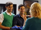 Partners Bryan (Andrew Rannells) and David (Justin Bartha) decide to use a surrogate to expand their family in The New Normal. Partners Bryan (Andrew Rannells) and David (Justin Bartha) decide to use a surrogate to expand their family in The New Normal.