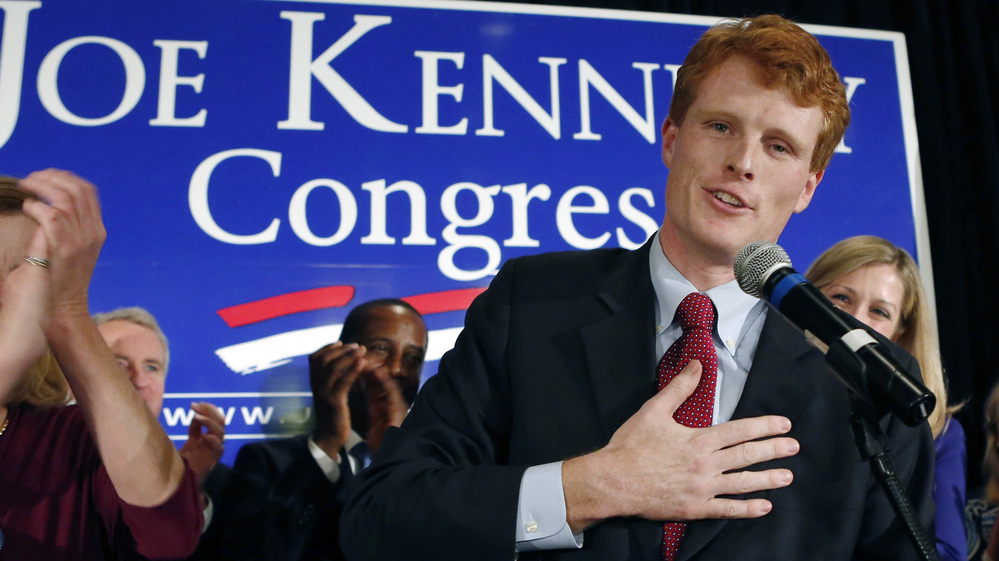 Joseph Kennedy III, son of former Rep. Joseph Kennedy II and grandson of the late Robert F. Kennedy, delivers his victory speech on Nov. 6 in Newton, Mass. Joseph Kennedy III, son of former Rep. Joseph Kennedy II and grandson of the late Robert F. Kennedy, delivers his victory speech on Nov. 6 in Newton, Mass.