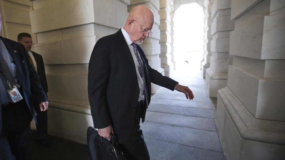 National Intelligence Director James Clapper leaves the Capitol after briefing members of Congress earlier this month. The Senate voted Friday to extend the FISA Amendments Act to 2017, granting federal agencies wide surveillance powers.