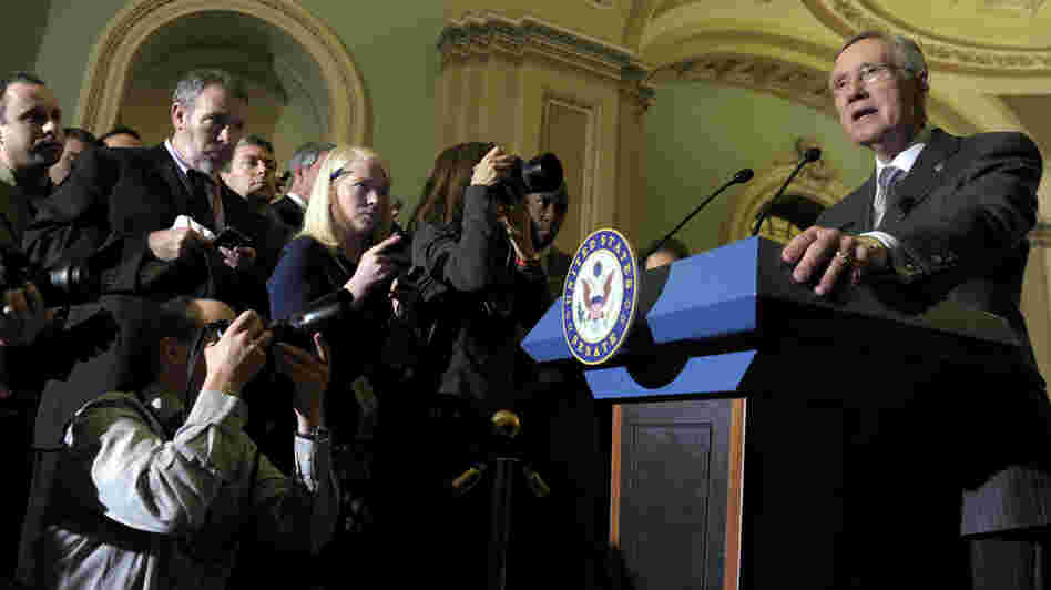 Senate Majority Leader Harry Reid of Nevada speaks to reporters on Capitol Hill in Washington on Dec. 18, 2012. Reid called meetings regarding the fiscal cliff on Friday "constructive." Senate Majority Leader Harry Reid of Nevada speaks to reporters on Capitol Hill in Washington on Dec. 18, 2012. Reid called meetings regarding the fiscal cliff on Friday "constructive."