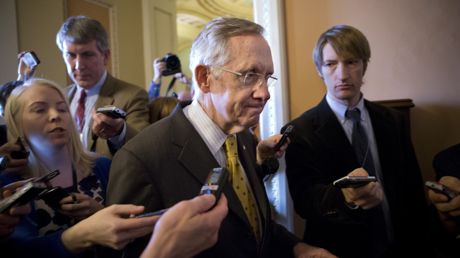 Senate Majority Leader Harry Reid, D-Nev., walks to a closed-door meeting with fellow Democrats at the Capitol on Sunday.