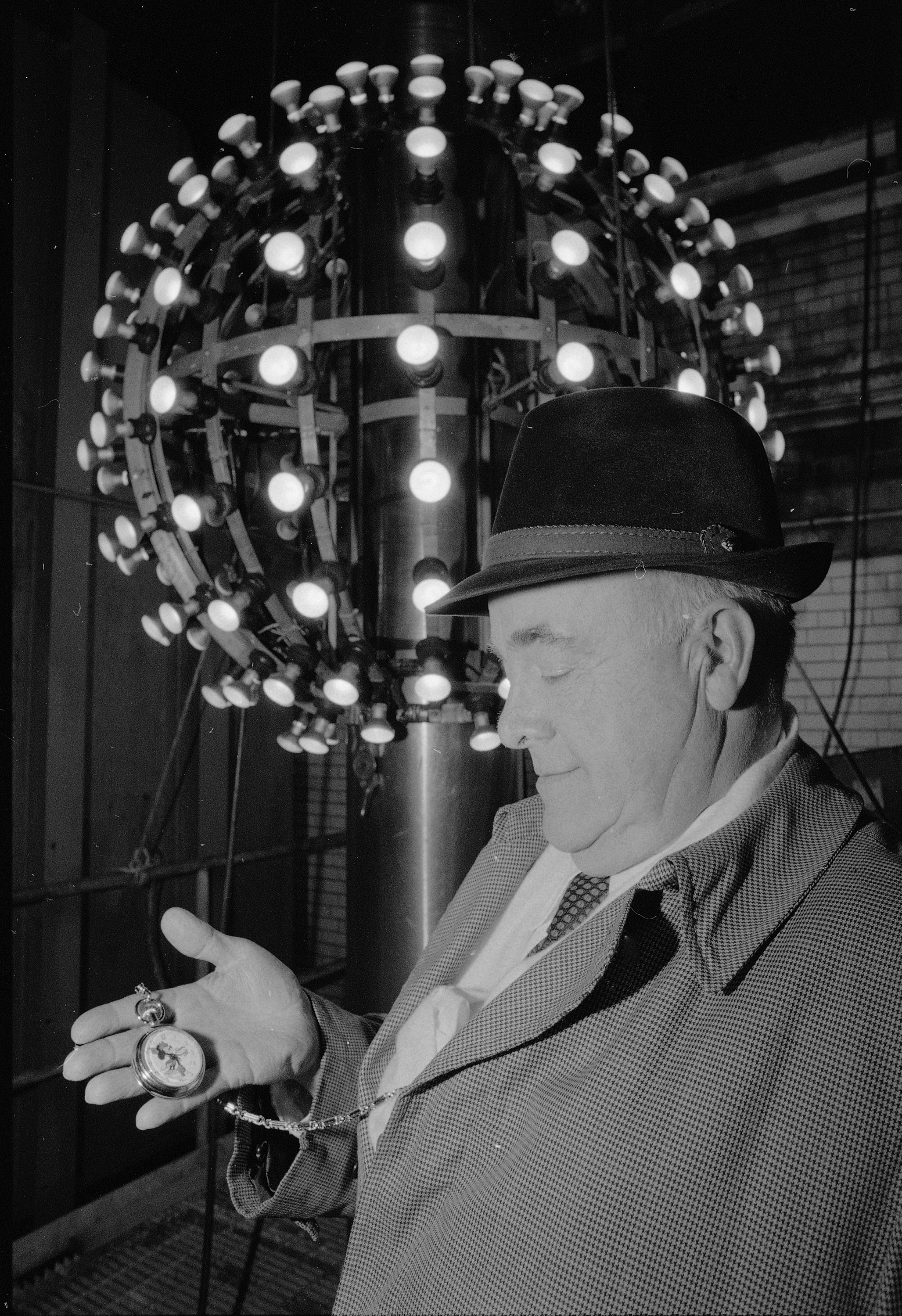Russ Brown, superintendent of One Times Square, checks his watch a few hours before the ball is to be hoisted into position, Dec. 31, 1980. Brown officiated over the ball dropping for 16 years, and retired with the entry of 1981.