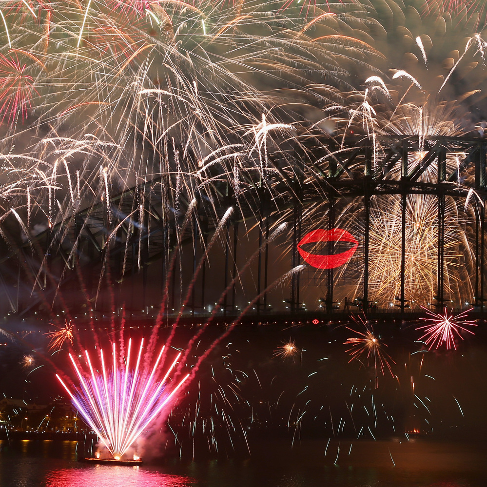 In Sydney, Australia, early today, New Year's Eve celebrations included fireworks and a big kiss.