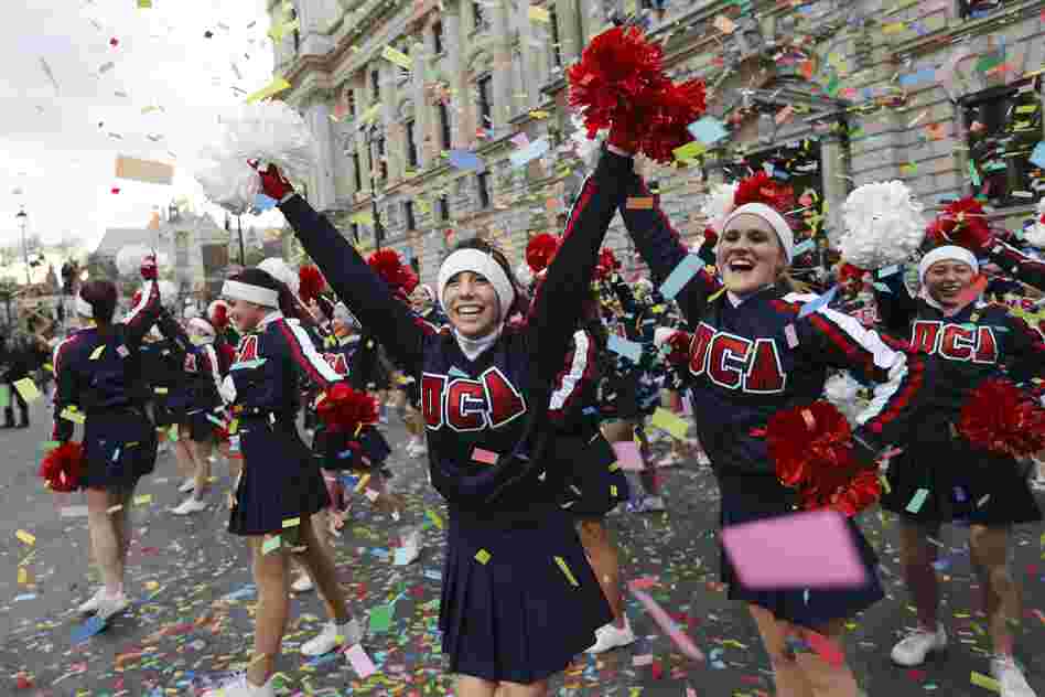 Cheerleaders take part in the New Year's Day parade in central London on January 1, 2013.