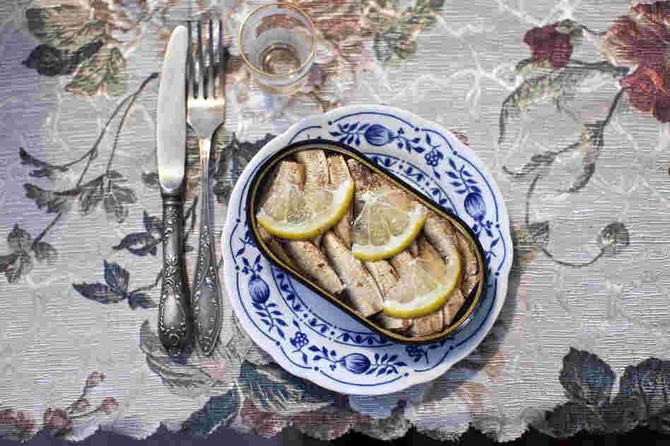 Canned sardines are served at a family dinner at the home of Moldovan immigrant Puma Rotner in Ashdod. Rotner left her native city of Bendery in Moldova in 2006, bringing her dishes and silverware to Israel.