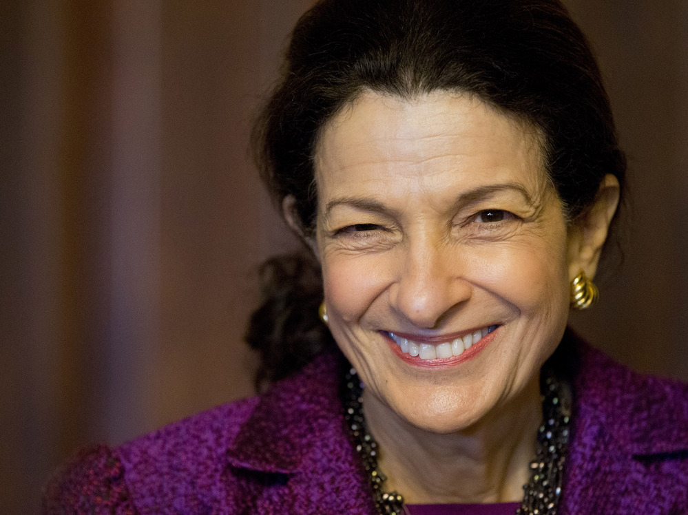 Sen. Olympia Snowe, R-Maine, on Dec. 13, 2012, after delivering her farewell speech to the Senate on Capitol Hill.