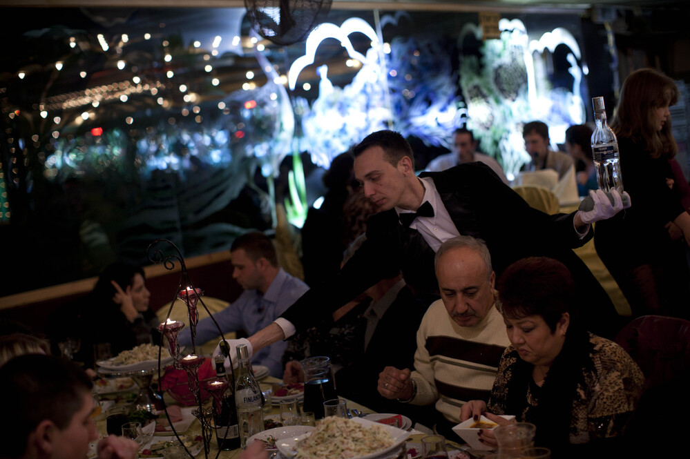 A waiter serves traditional Russian food at a seaside restaurant in Ashdod, a southern Israeli city heavily populated by immigrants from the former Soviet Union.