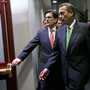 House Speaker John Boehner, R-Ohio (right), and Majority Leader Eric Cantor, R-Va., enter a Republican caucus meeting at the U.S. Capitol on Tuesday. House Speaker John Boehner, R-Ohio (right), and Majority Leader Eric Cantor, R-Va., enter a Republican caucus meeting at the U.S. Capitol on Tuesday.