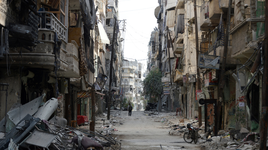 An almost deserted, rubble-filled street in Aleppo, Syria (Oct. 9, 2012).