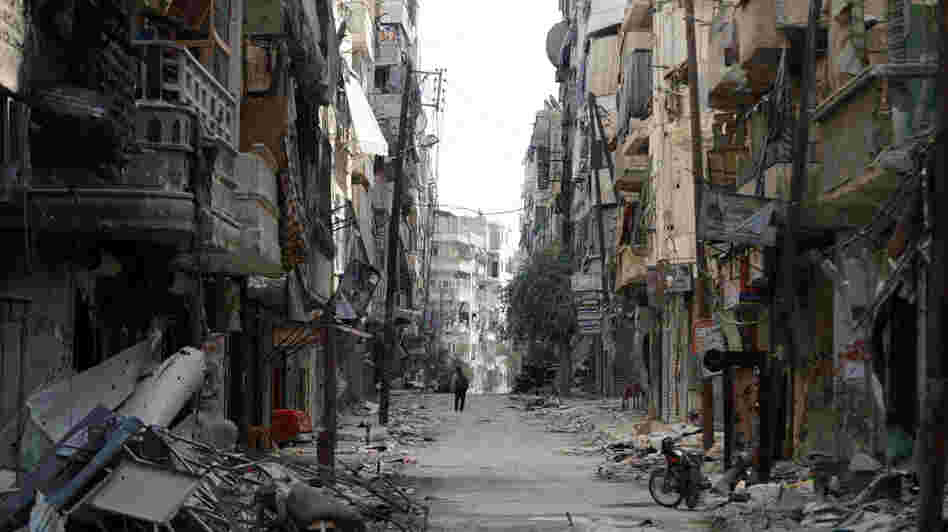 An almost deserted, rubble-filled street in Aleppo, Syria (Oct. 9, 2012).