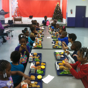 Tamara Burney's kindergartners eat lunch in the Hillview Elementary cafeteria in Jefferson County, Ala.