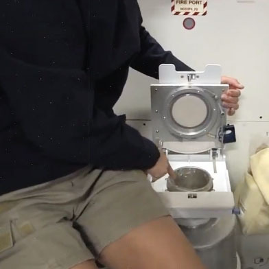 Using the bathroom is tricky in space.  Williams explains how it works.