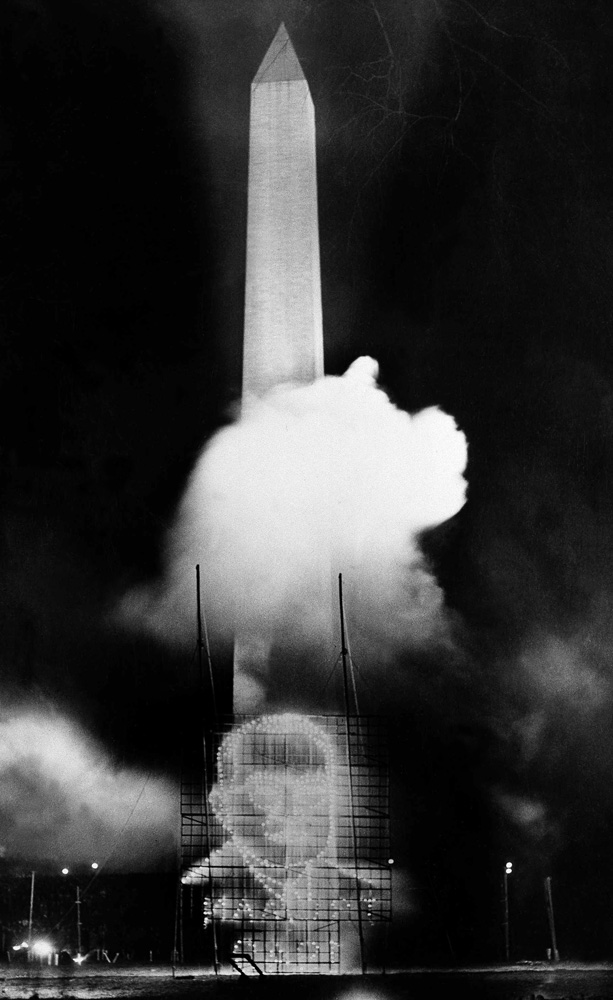 Maybe in color this image of fireworks in front of the Washington Monument would be fun and festive instead of kind of eerie? As you can probably tell, this display honored the inauguration of President Harry Truman in 1949.