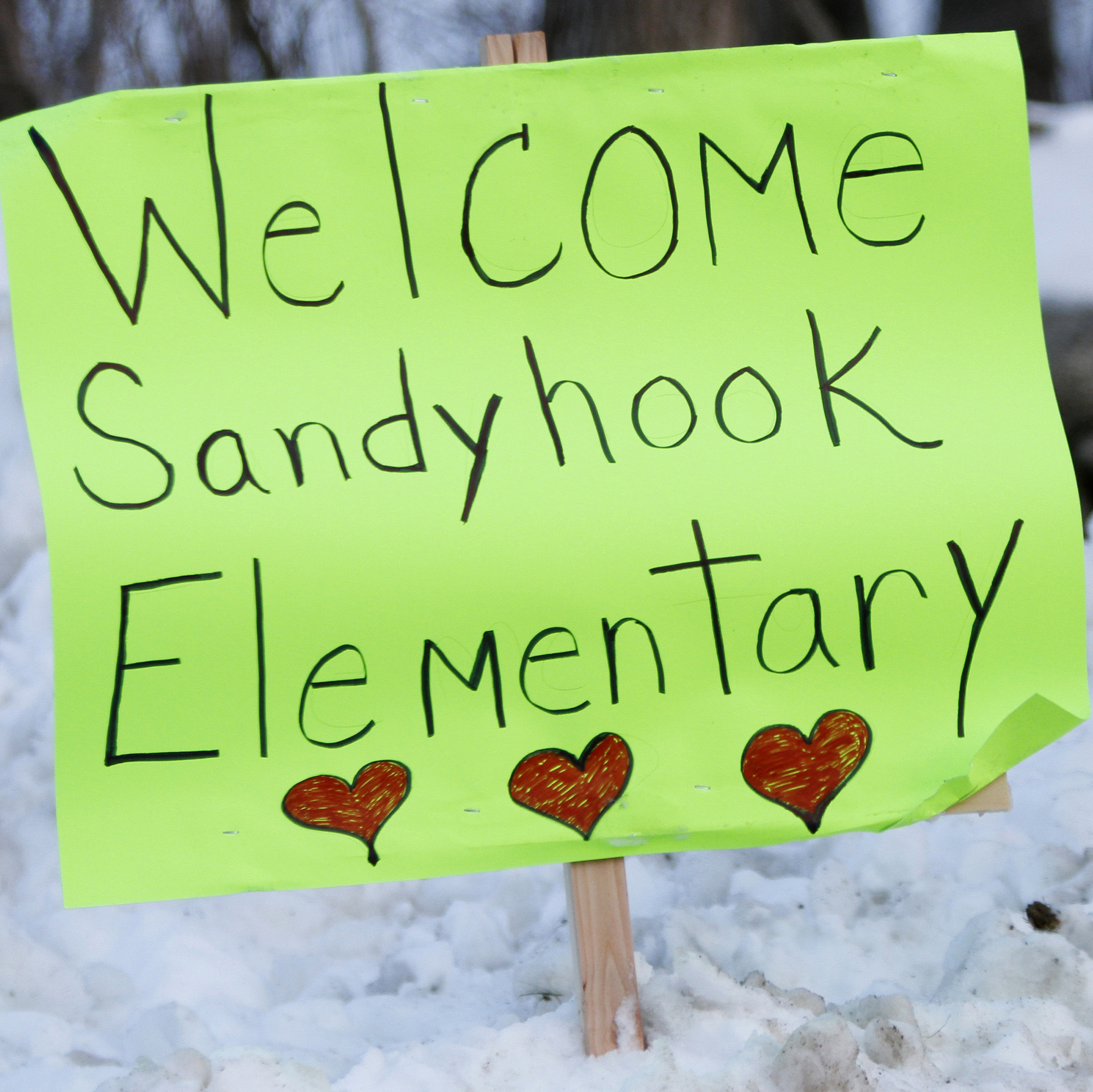 A sign of support for the Sandy Hook students, on a road between Newtown and Monroe, Conn.