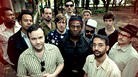Antibalas was founded in 1998 by baritone sax player Martin Perna (far right, in hat) and is fronted by singer-percussionist Amayo (center, in head wrap). The group has seen many lineup changes in its decade and a half together. Antibalas was founded in 1998 by baritone sax player Martin Perna (far right, in hat) and is fronted by singer-percussionist Amayo (center, in head wrap). The group has seen many lineup changes in its decade and a half together.