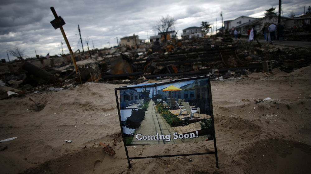 Superstorm Sandy swept through the Breezy Point neighborhood of Queens, N.Y., in late October. In late November, this sign symbolized the hope of homeowners that help would be coming soon.