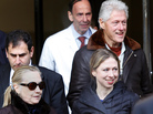 Wednesday: Secretary of State Hillary Clinton (in sunglasses) as she left New York Presbyterian Hospital with her husband, former president Bill Clinton (top right), and their daughter, Chelsea. Wednesday: Secretary of State Hillary Clinton (in sunglasses) as she left New York Presbyterian Hospital with her husband, former president Bill Clinton (top right), and their daughter, Chelsea.