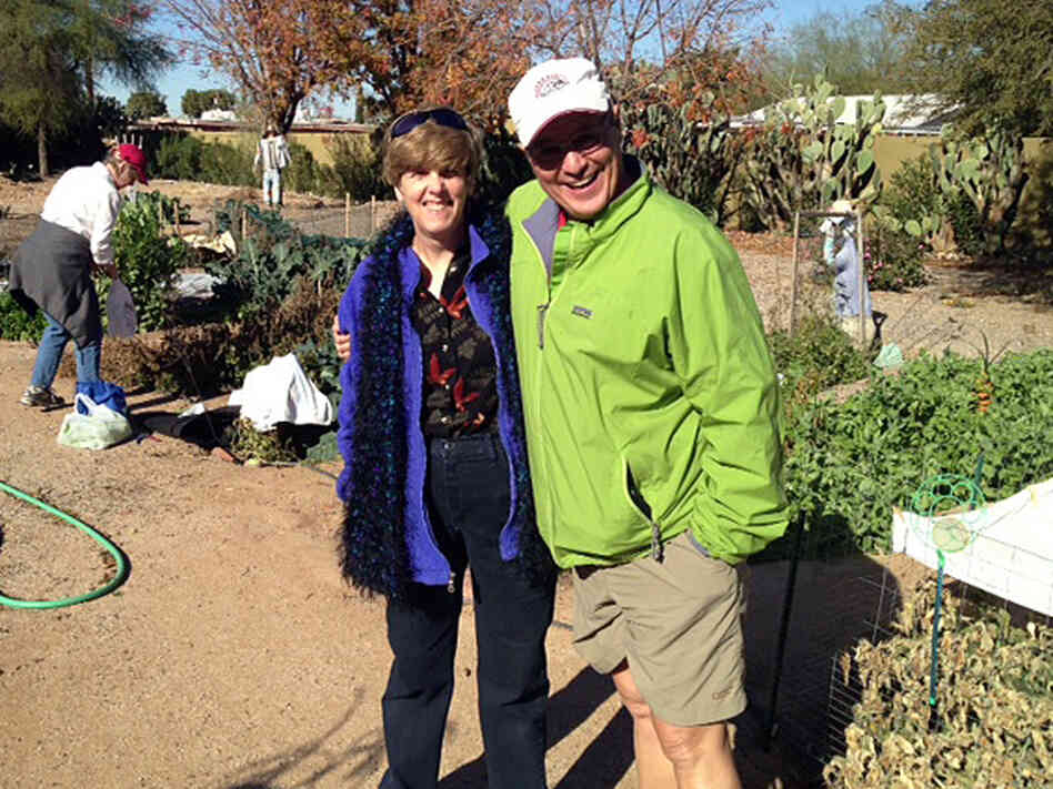 Meg Johnson and Brad Holland were behind the effort to replant the memorials' flowers and plants. They also used the plastic sticks that hold cards in potted plants for crop labels.