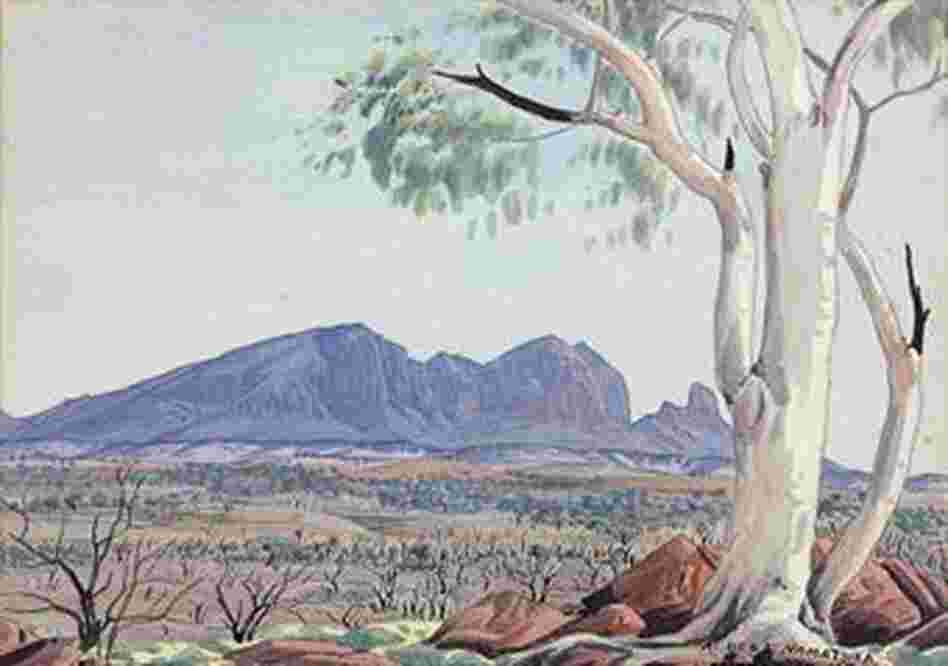 Albert Namatjira's "Ghost Gum, MacDonnell Ranges" (1953) from Christie's online catalog.