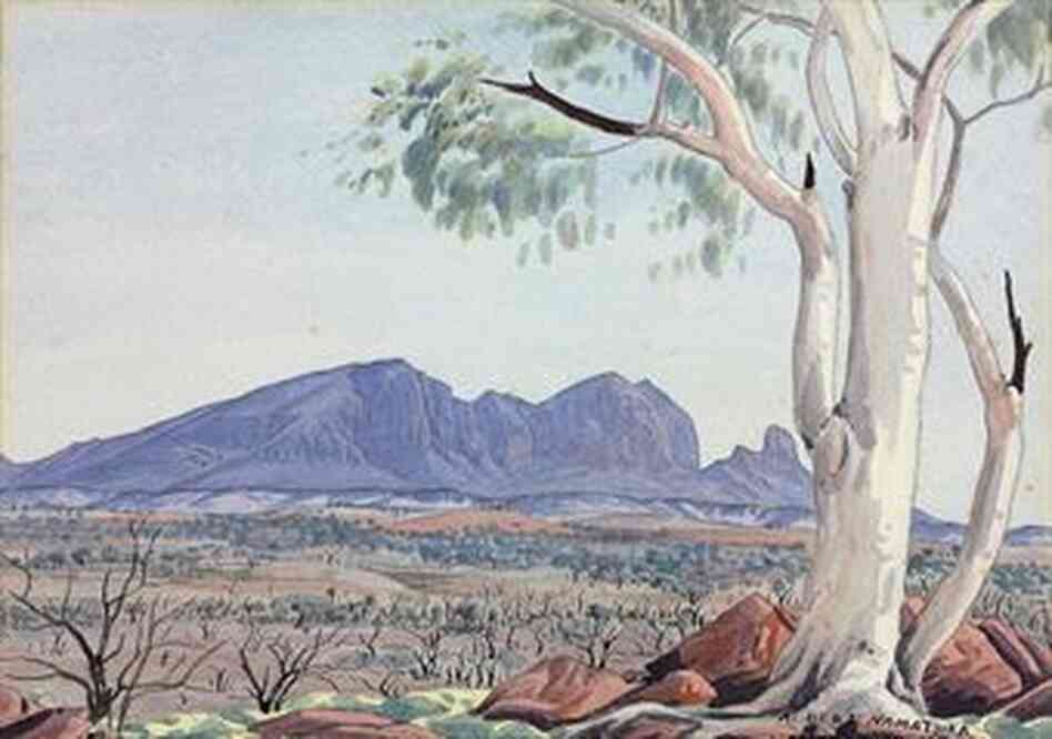 Albert Namatjira's "Ghost Gum, MacDonnell Ranges" (1953) from Christie's online catalog. Albert Namatjira's "Ghost Gum, MacDonnell Ranges" (1953) from Christie's online catalog.