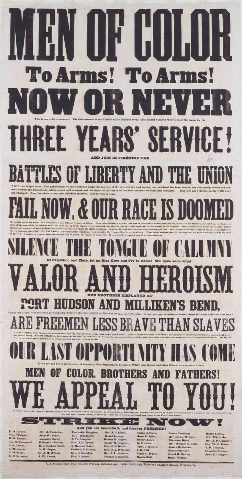A Union army recruiting poster aimed at black men. A Union army recruiting poster aimed at black men.