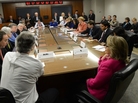 Secretary of State Hillary Clinton (at right, in front) in a photo released today (Jan 7, 2013) by the State Department. A spokesman says it was taken around 9:15 a.m. ET at a meeting with the department's assistant secretaries. Secretary of State Hillary Clinton (at right, in front) in a photo released today (Jan 7, 2013) by the State Department. A spokesman says it was taken around 9:15 a.m. ET at a meeting with the department's assistant secretaries.