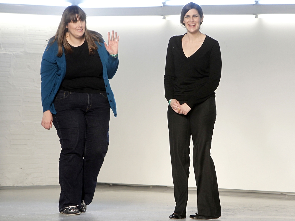 Designers Kate Mulleavy, left, and her sister Laura acknowledge the audience after the Rodarte fall 2012 collection show during Fashion Week, last February in New York. Designers Kate Mulleavy, left, and her sister Laura acknowledge the audience after the Rodarte fall 2012 collection show during Fashion Week, last February in New York.