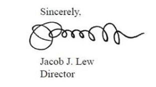 Jacob "Jack" Lew's signature, on the 2012 "Mid-Session Review" of the federal budget. He was director of the Office of Management and Budget at the time.